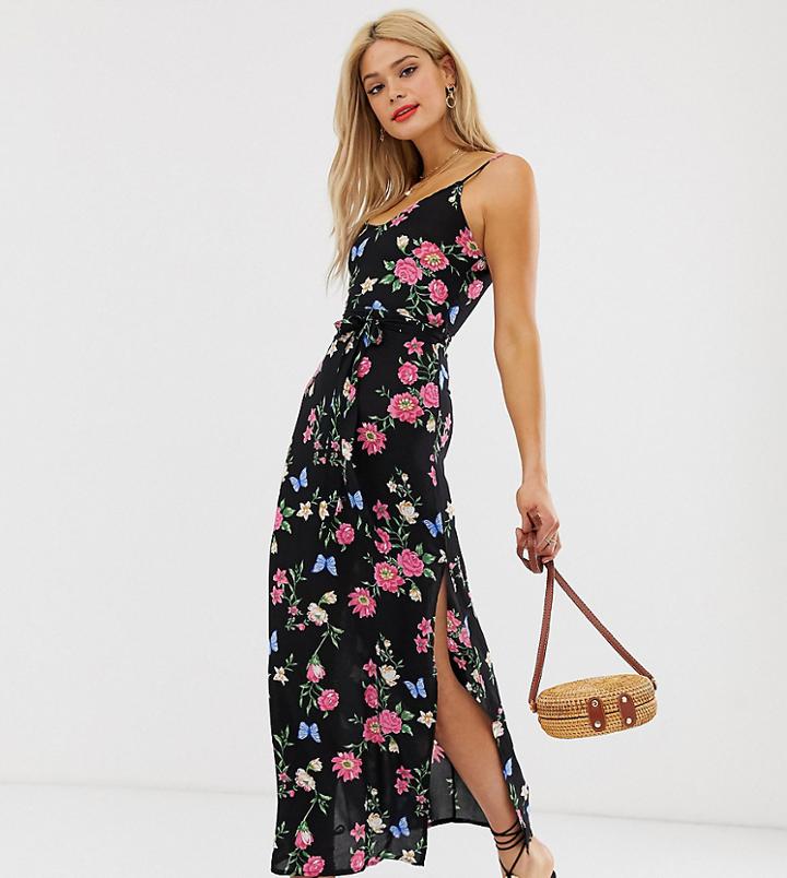 Parisian Tall Cami Strap Maxi Dress In Black Floral - Black