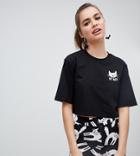 Monki Halloween Cropped T-shirt With Cat Logo In Black - Black