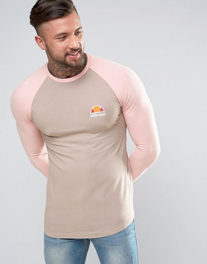 Ellesse Muscle Fit Long Sleeve T-shirt With Small Logo - Stone