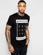 Asos Longline T-shirt With Typographic Print In Crackle Effect - Black