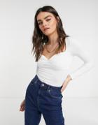 Asos Design Sweetheart Top With Ruched Bust And Long Sleeves In White