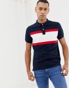Tommy Hilfiger Icon Stripe Chest Insert Pique Polo Slim Fit In Navy/multi - Navy