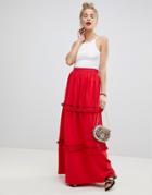 Asos Maxi Skirt With Tassle Trim - Red