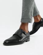 Asos Design Monk Shoes In Black Faux Leather With Studs - Black