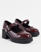 Asos Design Sebi Chunky Mary Jane Heeled Shoes In Burgundy-red