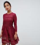 Asos Design Premium Petite Lace Mini Skater Dress-red
