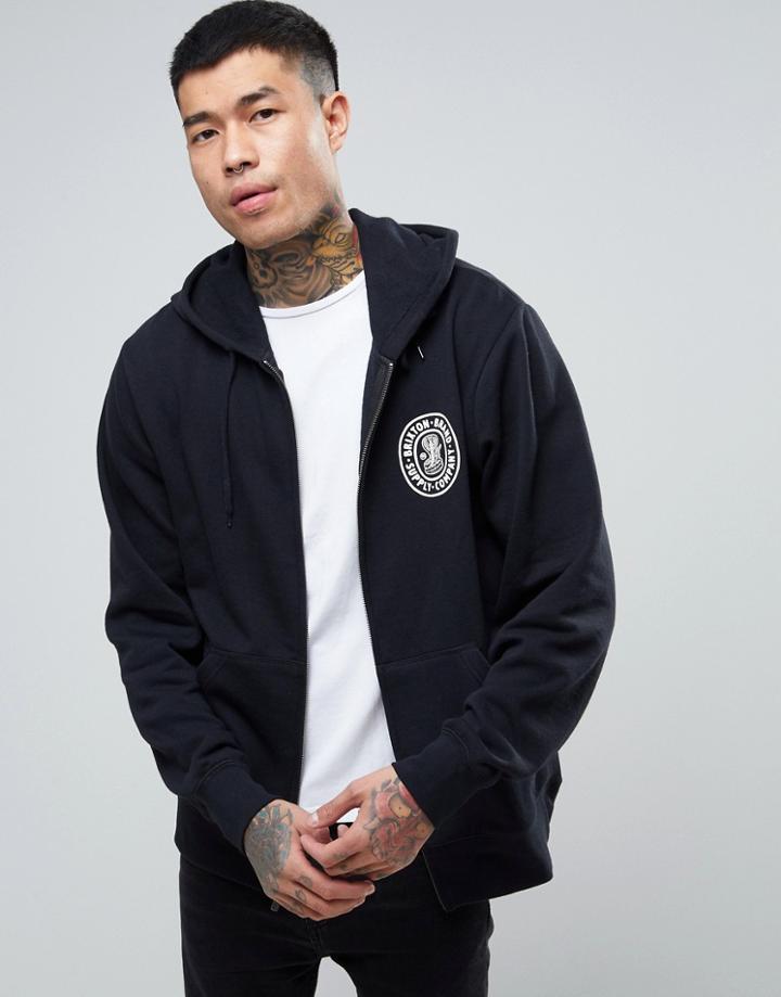 Brixton Pace Zip Through Hoodie With Small Logo - Black