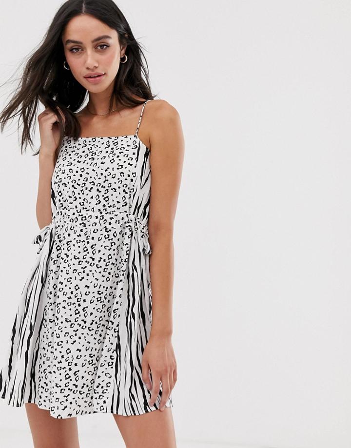 Asos Design Mini Cami Sundress With Drawstring Waist In Mixed Animal Print - Multi