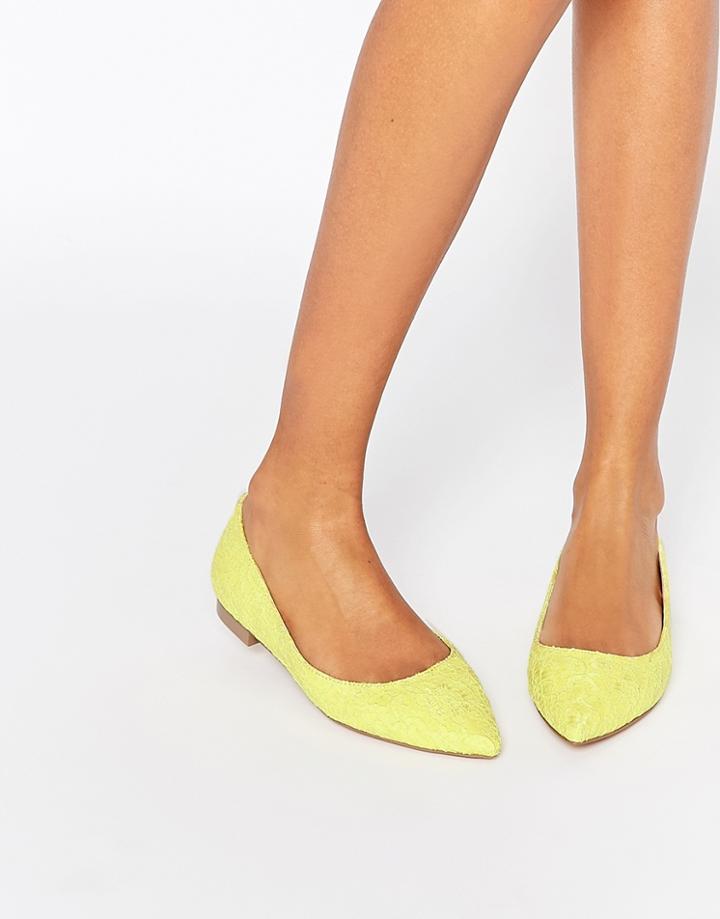 Asos Lost Pointed Ballet Flats - Yellow Lace