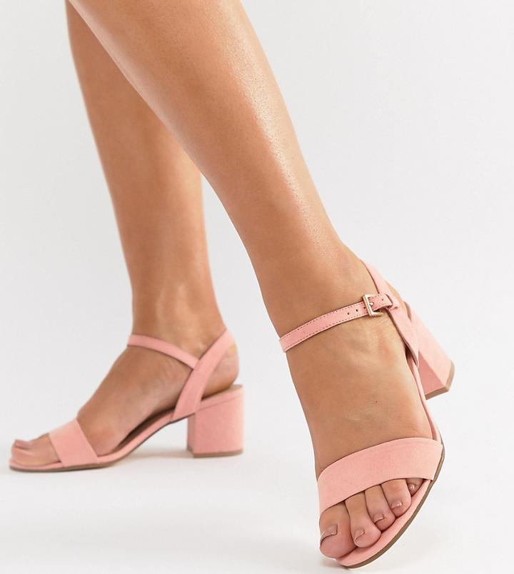 London Rebel Wide Fit Mid Block Heeled Sandals - Pink