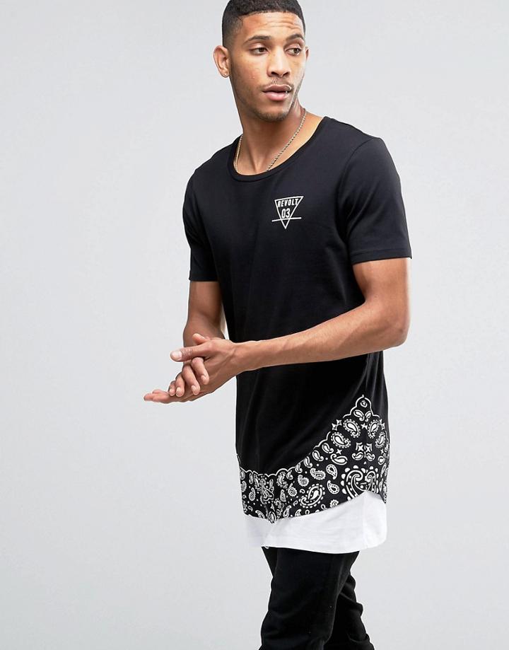 Asos Super Longline T-shirt With Bandana Hem And Hem Extender - Black