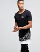 Asos Super Longline T-shirt With Bandana Hem And Hem Extender - Black