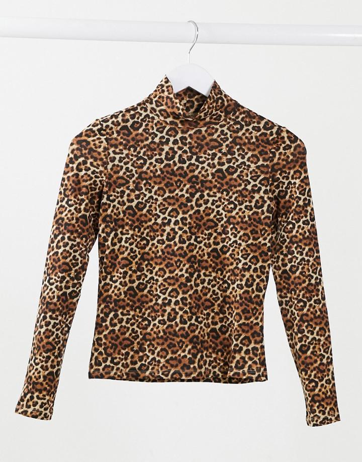 Monki Vanja Organic Cotton Leopard Print Top In Brown
