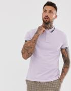 Asos Design Polo Shirt With Tipping In Lilac