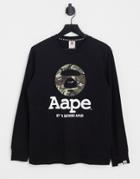 Aape By A Bathing Ape Moonface Camo Long Sleeve Top In Black