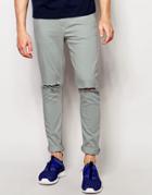 Asos Super Skinny Jeans With Knee Rips In Light Blue - Blue