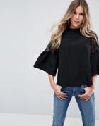 Asos Lace Panel Woven T-shirt - Black
