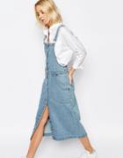 Adpt Denim Overall Dress With Button Front - Blue