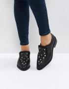 Sol Sana Nancy Black Star Studded Leather Flat Shoes - Black