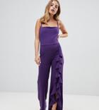 John Zack Petite Wide Leg Jumpsuit With Exaggerated Ruffle Detail In Purple - Purple