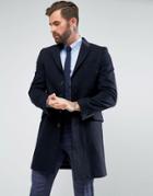 Gianni Feraud Premium Wool Blend Single Breasted Classic Overcoat With Velvet Collar - Navy