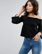 New Look Bardot 3/4 Sleeve Top - Black