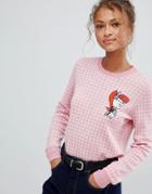 Love Moschino Reds And Gingham Alpaca Wool Blend Sweater - Pink