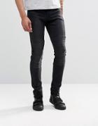 Asos Super Skinny Jeans With Biker Styling In Washed Black - Washed Black