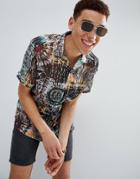 Asos Design Festival Oversized Geo-tribal Tie Dye Print Shirt With Revere Collar - Multi