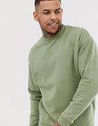 Asos Design Oversized Sweatshirt In Khaki-green