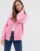 Asos Design Fluffy Chunky Cardigan-pink