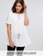 Asos Curve Deep Plunge Lace Insert Tunic - White