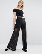 Mango Wide Leg Lace Cut Pants - Black