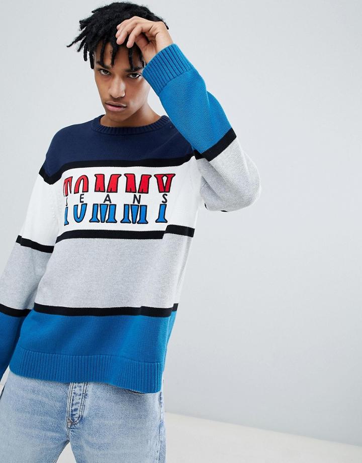 Tommy Jeans Capsule Retro Colorblock Logo Crewneck Sweater Relaxed Oversized Fit In Multi - Multi