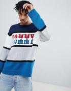 Tommy Jeans Capsule Retro Colorblock Logo Crewneck Sweater Relaxed Oversized Fit In Multi - Multi