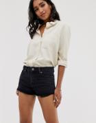 Asos Design Recycled Denim Alvey Midrise Shorts In Black - Black