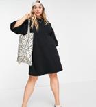 Asos Design Curve Oversized Winter Weight T-shirt Dress With Pocket In Black