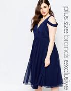 Forever Unique Plus Off Shoulder Plunge Midi Dress - Navy
