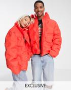 Reclaimed Vintage Inspired Unisex Puffer Jacket In Red