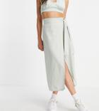 Asos Design Tall Wrap Midaxi Skirt With Wrap Around Tie Detail In Washed Sage-green