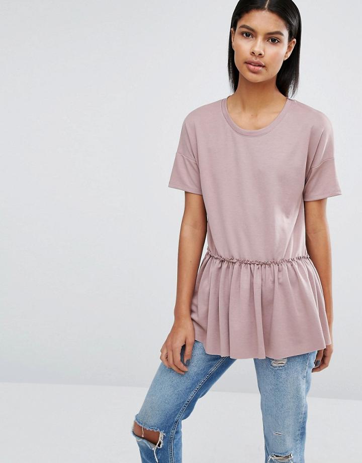 Vila Ruffle Hem Woven T-shirt - Purple