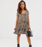 Brave Soul Petite Swing Dress In Leopard Print-multi