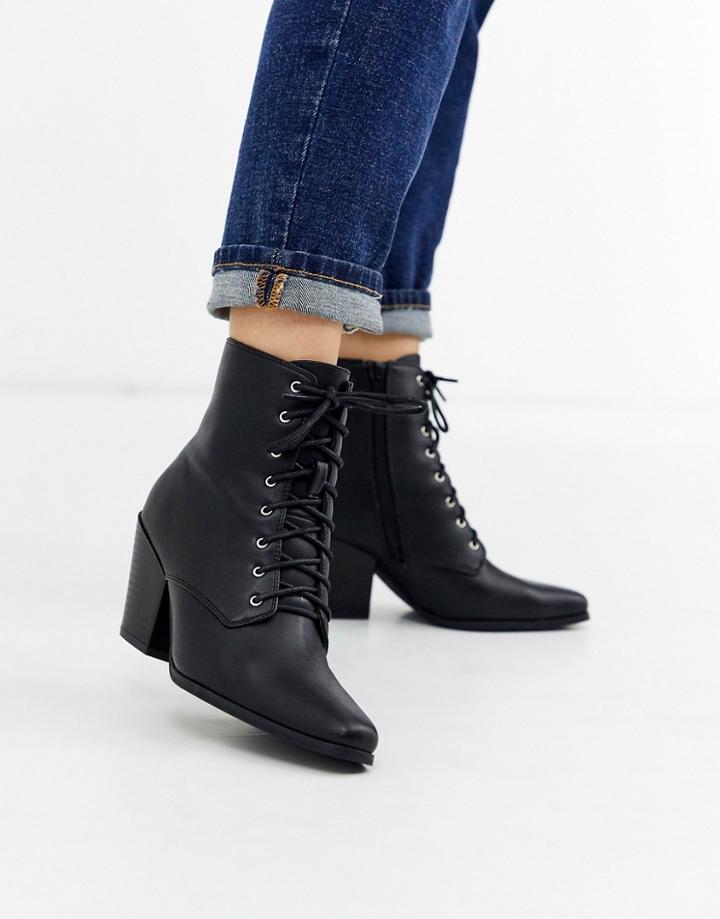 London Rebel Heeled Western Boots In Black