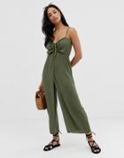 Asos Design Cami Jumpsuit With Gathered Bodice Detail-green