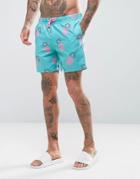 Asos Swim Shorts With Pineapple Print In Mid Length - Blue