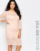 Club L Plus Midi Dress In Lace - Nude Pink