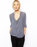 Asos Top With Detail Front And Drape Neck - Gray