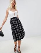 Asos Design Midi Skirt With Box Pleats In Grid Print - Multi