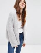 Asos Cropped Cardigan In Fluffy Yarn - Pale Gray