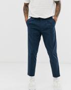 Asos Design Slim Crop Smart Pants In Blue Seersucker Check-navy